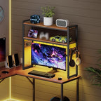 HOOBRO Desktop Bookcase, 2-Tier Desktop Organizer, 29.9" Wooden Office Storage Rack with Outlets, Display Shelf Rack with Light Strip, Desk Hutch for Office, Rustic Brown BF11UDSJ01 - Image 5