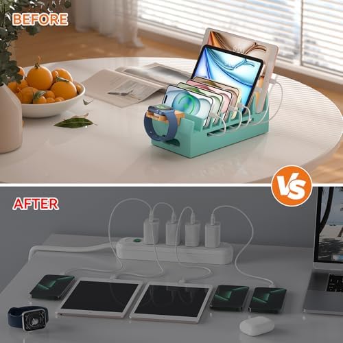 Bamboo Charging Stand for Multiple Devices Phone Watch Stand- Teal - Image 6