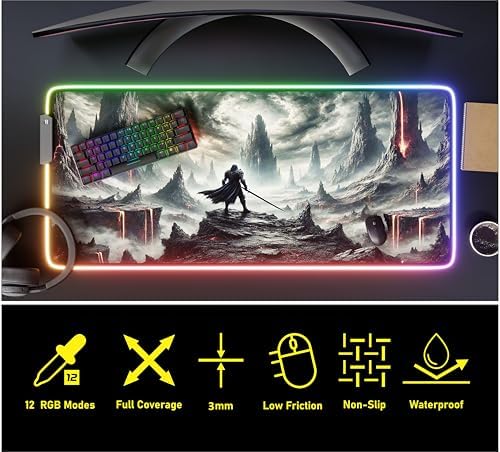 RGB Gaming Mouse Pad Large Extended Desk Mat 35.4x15.7 XXL XXXL Mousepad LED Light Up Keyboard Mat PC Gamer Desk Pad Gaming Accessories Extra Big Mouse Mat for Desk - Shadowlands Odyssey - Image 4