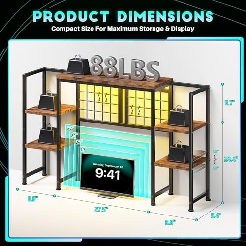 REIBII 5-Tier Desk Shelf with LED for Home Office Dorm, Rustic Brown - Image 2