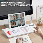 Small Glass Desktop Whiteboard Dry-Erase-Board - Computer Keyboard Stand with Calculator White Board Surface Pad with Drawer, Desk Organizers with Accessories for Office, Home, School Supplies - White - Image 2