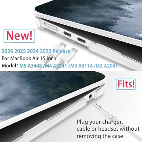 Mektron for 2026/2025/2024/2023 MacBook Air 15 INCH M5 A3448 /M4 A3241 /M3 A3114 /M2 A2941 Case, Printed Plastic Hard Shell Cover with 15.3" Liquid Retina Display Touch ID, Fir Forest - Image 2