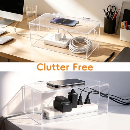 Cable Organizer Storage Box with Lid - Phone Charger Clear Organizer Case for Desk, Wire Organizers for Cords & Power Strips, Electronic Storage Box for Drawer Office Home - Transparent Acrylic - Image 6