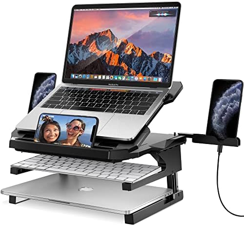AboveTEK Laptop Stand, 20 Angles Two-Layer Height Adjustable Laptop Stands, Portable Laptop Riser with 360 Rotating Base Storage Space & Extra Phone Holders Compatible with 10''-17'' Laptops Black by AboveTEK