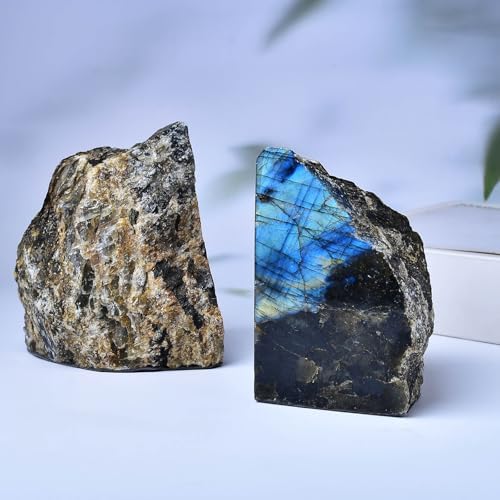 Labradorite Bookends Decorative Blue Crystal Stone Book Holders Heavy Duty - Image 5