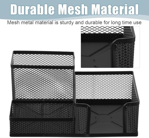 6 PCS Mesh Pen Holder Desk Organizer, Metal Pen Holder Sticky Notes Pencil Holder Caddy Desk Pen Organizer for Office Supplies Workspace School Home, Black - Image 3