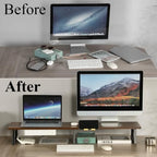 TEAMIX 42 inch Dual Monitor Stand with Storage Drawer & Phone Holder, Brown - Image 5