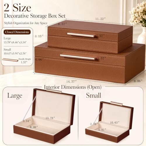 Decorative Storage Boxes with Lids, 2 Pack, PU Leather Organizer Bins - Image 6