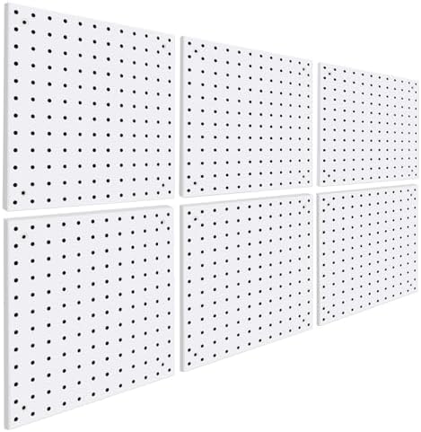 6 Pack Steel Peg Board,Universal 1/8 and 1/4 Pegboard Accessories,Ideal for Garage Tool Storage, Office Organization, Craft Room, Kitchen etc. (White, 6-12X12) by Daanxw