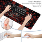 TGFEWYTJYJ Extended Gaming Mouse Pad,Memory Foam Ergonomic Keyboard Mouse Wrist Rest Support Set,Large Desk Mat with Stitched Edges,Non-Slip Base Mousepad Home Office,Tiger Rose Flowers - Image 6