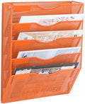 EASEPRES 5 Pocket Mesh Hanging Wall File Organizer, Wall Mounted Mail Paper Document Folder Holder, Clipboard Storage Organization Magazine Rack with Nametag Label for Office Home School, Orange by EASEPRES