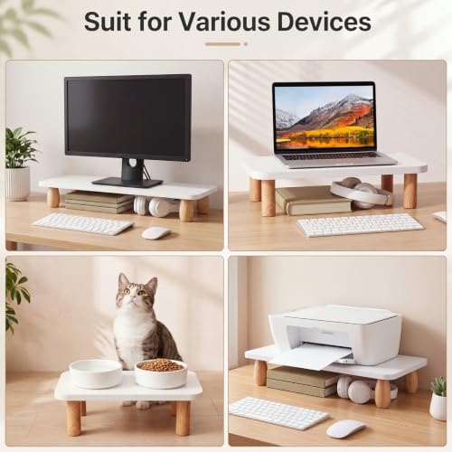 2 Pcs Monitor Stand Riser Wood Computer Monitor Stand with Small Stands - Image 6