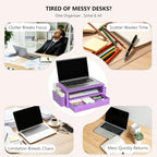 WALI Desk Organizer with Drawer and Pen Holder, 3 Tier Computer Monitor Stand for Home Office Supplies, Laptop Stand Riser for Computer, Laptop, Printer(PTT004-V), 1 Pack, Purple - Image 6