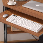 VECELO Corner Desk, Triangle Computer Desk for Small Space with Charging Station and Keyboard Tray, Corner Makeup Table with Storage Shelves for Home Office Bedroom, 41x30, Teak Brown - Image 5