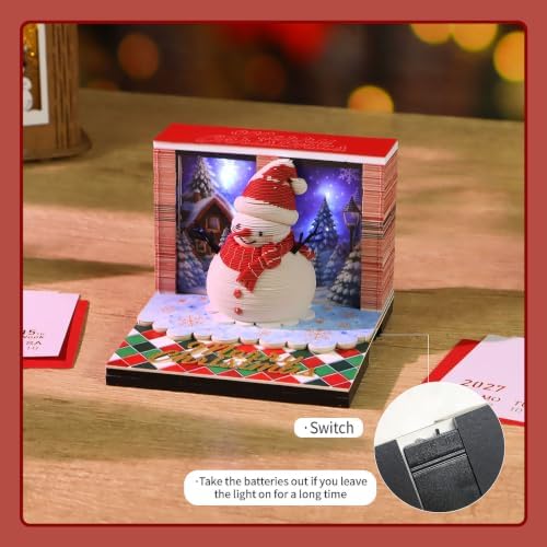 3D Calendar 2027,Time Piece Calendar 2027 With LED Lights,3D Art Calendar Memo Pad,Snowman Desktop Decoration,Tear-Away 3D Paper Art Notepad,Christmas Gift,New Year Gift(Cute Little Snowman) - Image 4