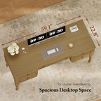 59in Wood Executive Desk with Solid Wood Legs & Keyboard Tray - Image 5