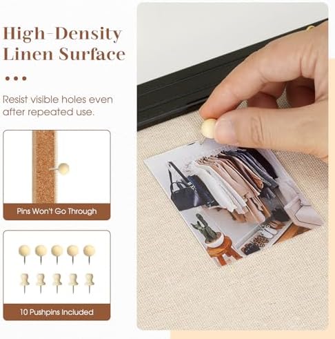 DOLLAR BOSS 36"x24" Linen Cork Board Decorative Bulletin Board, Black - Image 2