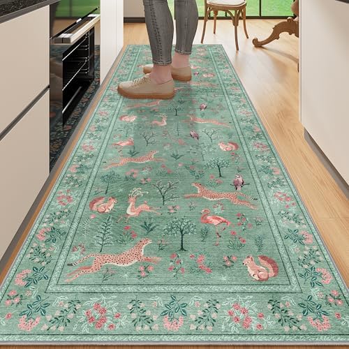 DUKINO 2x6 Runner Rug, Washable Animal Kitchen Rugs Non Slip, Teal by DUKINO