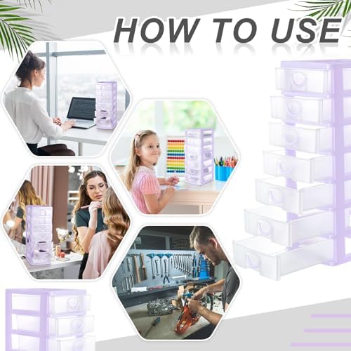 Thyle 2 Pcs Small Parts Organizer Drawers Stackable 7-drawer Box, Purple - Image 6