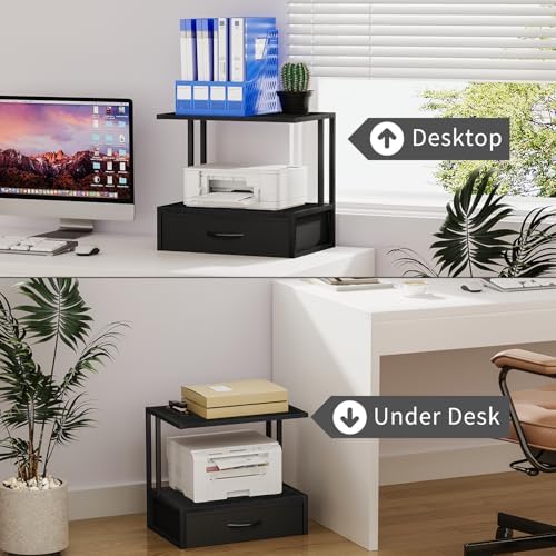 Printer Stand with Storage for Desk, with Fabric Drawer Desktop Printer Stand Shelf Organzier for Home Office, for Above and Under Desk Printer Table, Fax Machine Copier Scanner, Black - Image 6