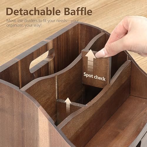 Rebee Vision Acacia Wood Mail Organizer for Desk with Drawer, Brown - Image 5