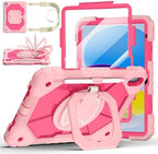 Case for iPad (A16) 11th/10th Generation 11/10.9 Inch 2025/2022, Ubearkk for iPad a16 case with Screen Protector, 360 Degree Rotating Stand Shoulder Strap Pencil Holder,Rose Pink by Ubearkk