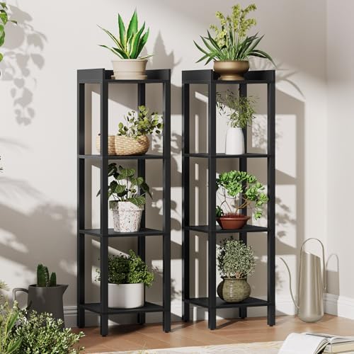HOOBRO Small Bookcase, Industrial Style Bookshelf for Narrow Spaces, 4-Tier Square Book Shelf Stand, Easy to Install, Wooden Storage Rack Display Shelf, Corner Shelf for Living Room, Black BK08CJ01 - Image 2