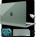 MEEgoodo for M5/M4/M3/M2 MacBook Air 15 inch Case 2026 2025 2024 2023, Case Fit Model (A3448/A3241/A3114/A2941) for MacBook Air 15.3 inch, White Polka Dots & Midnight Green by MEEgoodo