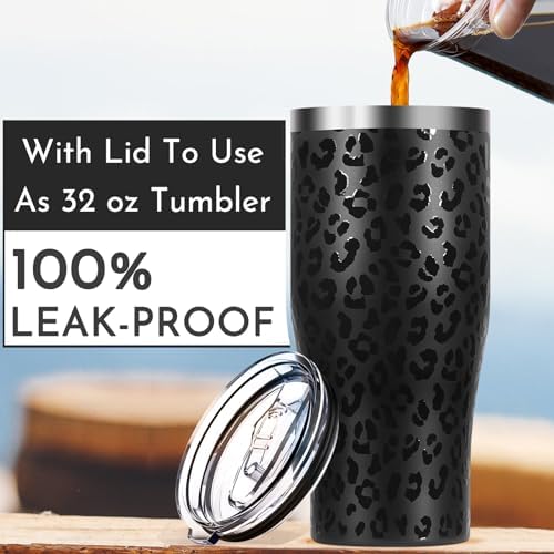 Universal Iced Coffee Sleeve - Upgraded Double Wall Reusable Stainless Steel Holder Sleeves Insulator for Cold Drinks Fits Starbucks Dunkin Donuts McDonalds Small Medium Large Cup (Black Leopard) - Image 3