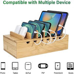 Bamboo Charging Station for Multiple Devices, Desk Docking Stations Organizer Compatible with iPhone Devices, Wood Charging Cell Phone Holder Stand (Includes 6 Cables) (NO Power Supply) - Image 4