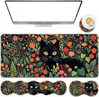 TGFEWYTJYJ Extended Gaming Mouse Pad,Memory Foam Ergonomic Keyboard Mouse Wrist Rest Support Set,Large Desk Mat with Stitched Edges,Non-Slip Base Mousepad Home Office,Cute Black Cats by GFEWYTJYJ