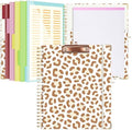 Ospelelf Clipboard with Storage 8.5 X 11，Padfolio Organizer, Spiral Portfolio Letter Size with Notepad, Pen Holder, 5 Extra Folder Divider Pages, Elastic Closure Nurse Office Essentials Leopard by OspelelfOfficeSupplies