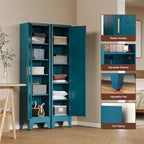 COFaR Tall Bathroom Cabinet, Metal Farmhouse Narrow Slim Storage Cabinet with Adjustable Shelves Barn Door for Bathrooms, Kitchens, Entrances Living Room (Blue) - Image 5