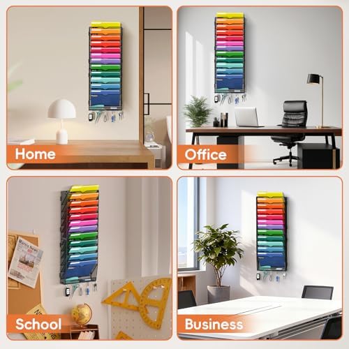 13-Tier Wall File Organizer with Hook, Hanging File Organizer Black - Image 5