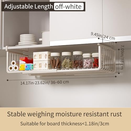 Extendable Under Shelf Storage Basket, Hanging Baskets Under Cabinet Shelf Organizer, for Cabinet Pantry Kitchen Cupboard Desk Counter Bookshelf Space Saver Heavy Duty Slide-in (Black, 2 Pack) - Image 3
