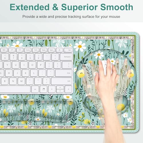 Floral Desk Mat, 4in1 Large Mouse Pad with Wrist Rest, Desk Matt for Desktop, Desk Pad Mat, Anti-Slip XXL Computer Ergonomic Mousepad with Wrist Support for Keyboard and Mouse I Green Elegant Flowers - Image 4