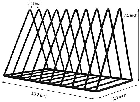 EASEPRES 9 Slot Magazine Rack Book Record Holder, Desktop Iron Storage Rack Bookshelf Multifunction Triangle File Organizer Sorter for Decor Home Office, Black Pack of 2 - Image 4