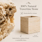 Koville Travertine Toothbrush Holder, Natural Marble Stone Makeup Brush Holder, Rectangular Pencil Cup Office Countertop Organizer Utensil Container Vanity Bathroom Kitchen Sink(Beige) - Image 3
