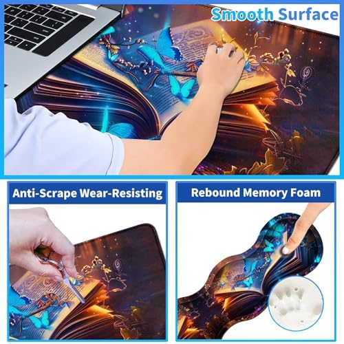 4Pcs Memory Foam Keyboard Wrist Rest Desk Mat Set, Book Blue Butterfly - Image 3