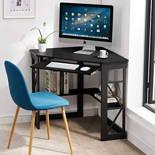 VECELO Corner Computer Desk 41 x 30 inches with Smooth Keyboard & Storage Shelves for Home Office Workstation, Black - Image 6