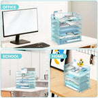 Daltack 6-Tier Paper Organizer for Desk with Handle, Blue, 2 Pack - Image 6