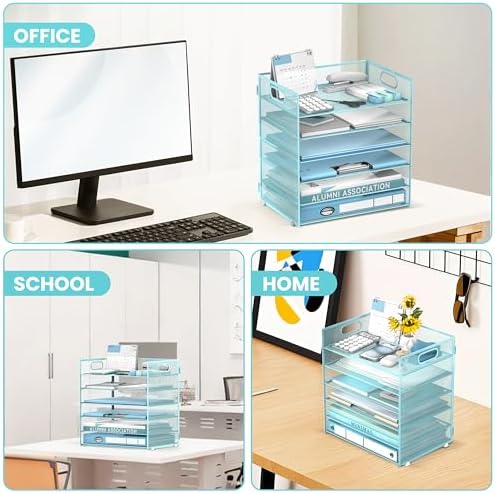 Daltack 6-Tier Paper Organizer for Desk with Handle, Blue, 2 Pack - Image 6