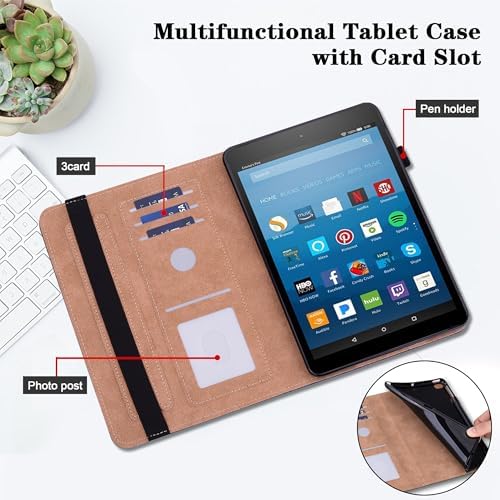 for Kindle Fire HD 8 Tablet Case (2018/2017/2016,8th/7th/6th Generation) 8 inch, PU Leather Flip Case with Pen Holder Elastic Band & Card Slots for Kindle Fire HD 8 8th Gen - Silver Flower - Image 4