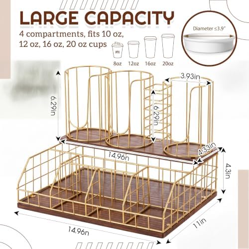 Geelin Coffee Cup and Lids Organizer with 4-compartment Double Layer - Image 2