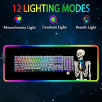 RGB Gaming Mouse Pad, Large Mousepad with Led Light, Big Keyboard Pad Gaming Accessories for Desk, Non-Slip Rubber Base Black Human Skeleton Mouse Mat for Gamer, 31.5 X 11.8 Inch - Image 2