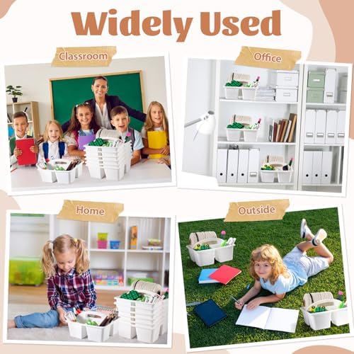 6 Pack Classroom Caddy with Handle Plastic Storage Caddy Organizer with 3 Compartments Desk Caddies Holder Portable Storage Bin for Pencil, Crayon, Marker, Home, Office, School Supplies(White) - Image 6