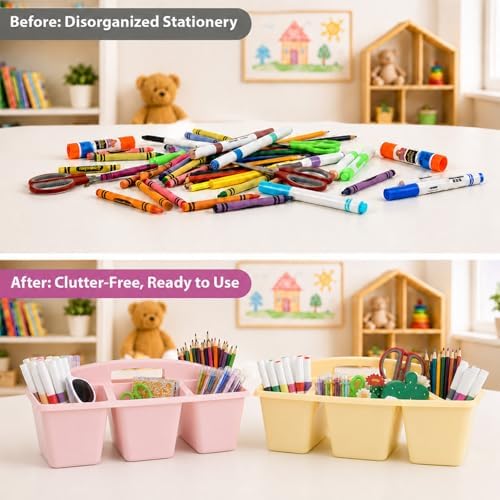 6 Pack Classroom Caddy with Handle, 6 Compartment (Pink Purple) - Image 4