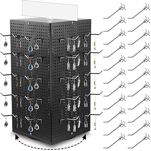 Geelin Metal Pegboard Display with 50 Hooks, 9.8 x 9.8 x 20.5 in Rotating Display Stand Racks for Craft Shows Pegboard Organizer with Peg Hooks for Jewelry Organizing Retail(Black) by Geelin