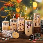 6 Pcs Christmas Glass Cup with Straw and Lid 16 oz Gingerbread - Image 5