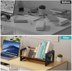 ELITEROO Desktop Bookshelf Organizer, Wood Slanted Desk Bookshelf, Small Tabletop Book Rack, Portable Mini Bookcase for Book Display, Cookbooks, Kids Reading, Office & Home Storage, Rustic Brown - Image 5